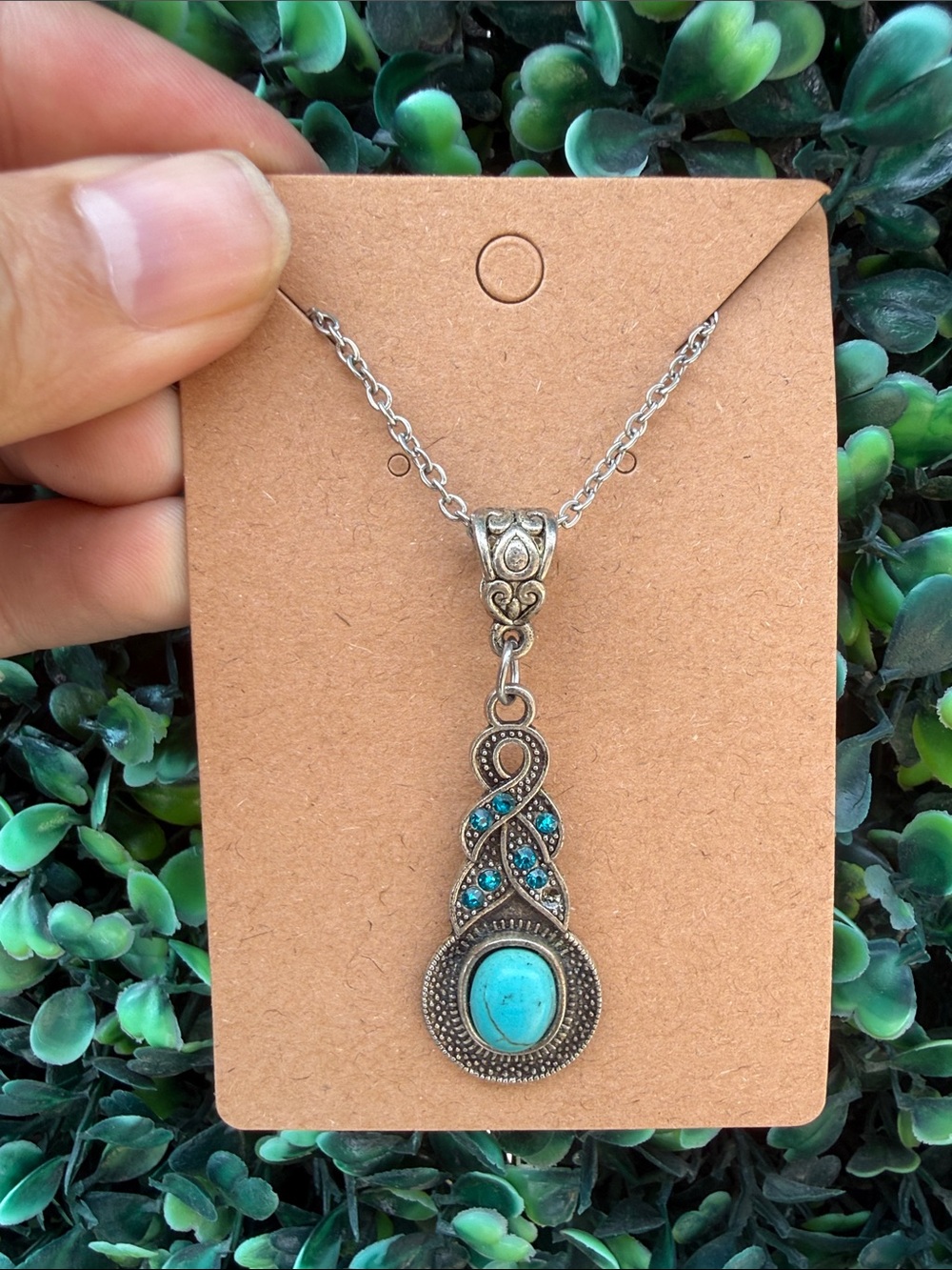 Repurposed Vintage-Style Turquoise Pendant Necklace - Women Jewelry